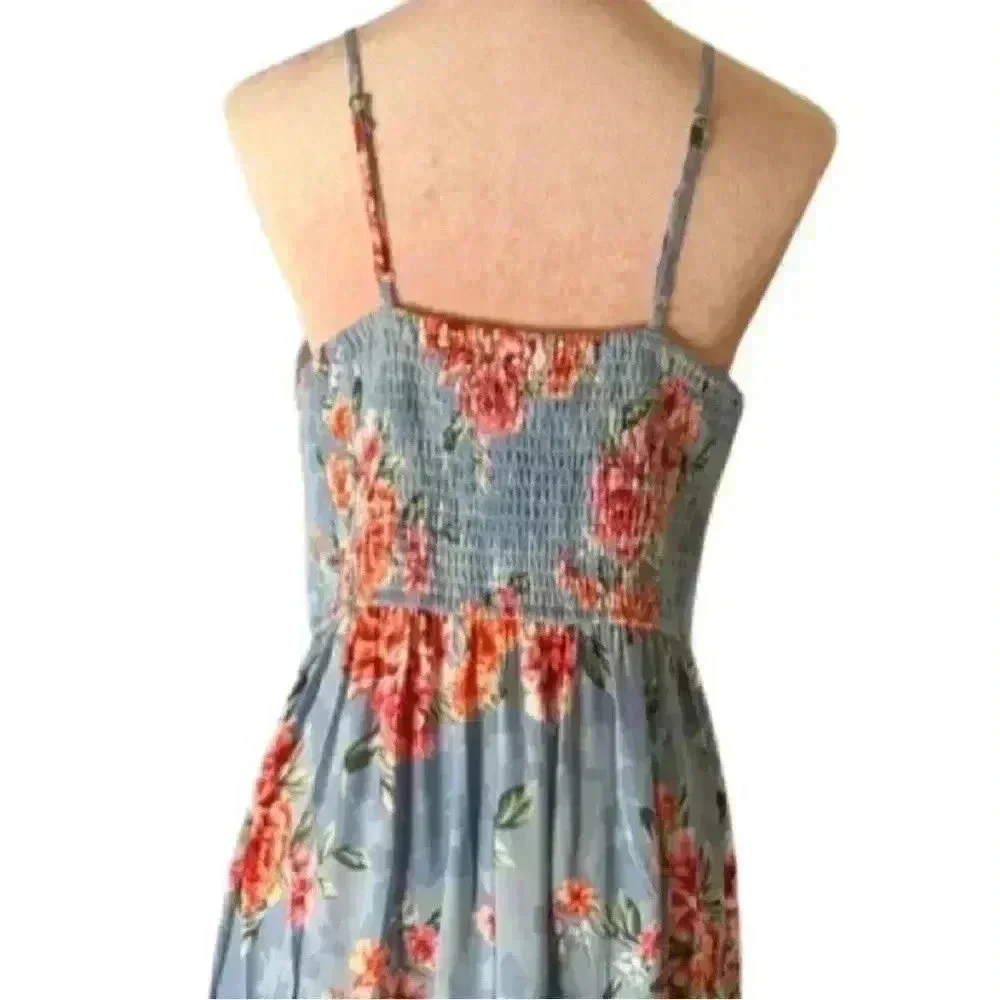Band of Gypsies Floral Maxi Dress  Blue/Coral Medium NWT boho garden girl fairy - Picture 6 of 15